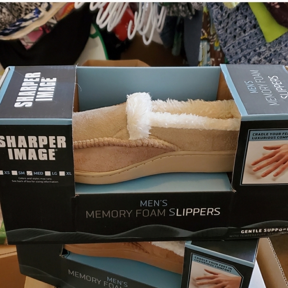 Sharper Image Mens Memory Foam Slippers
